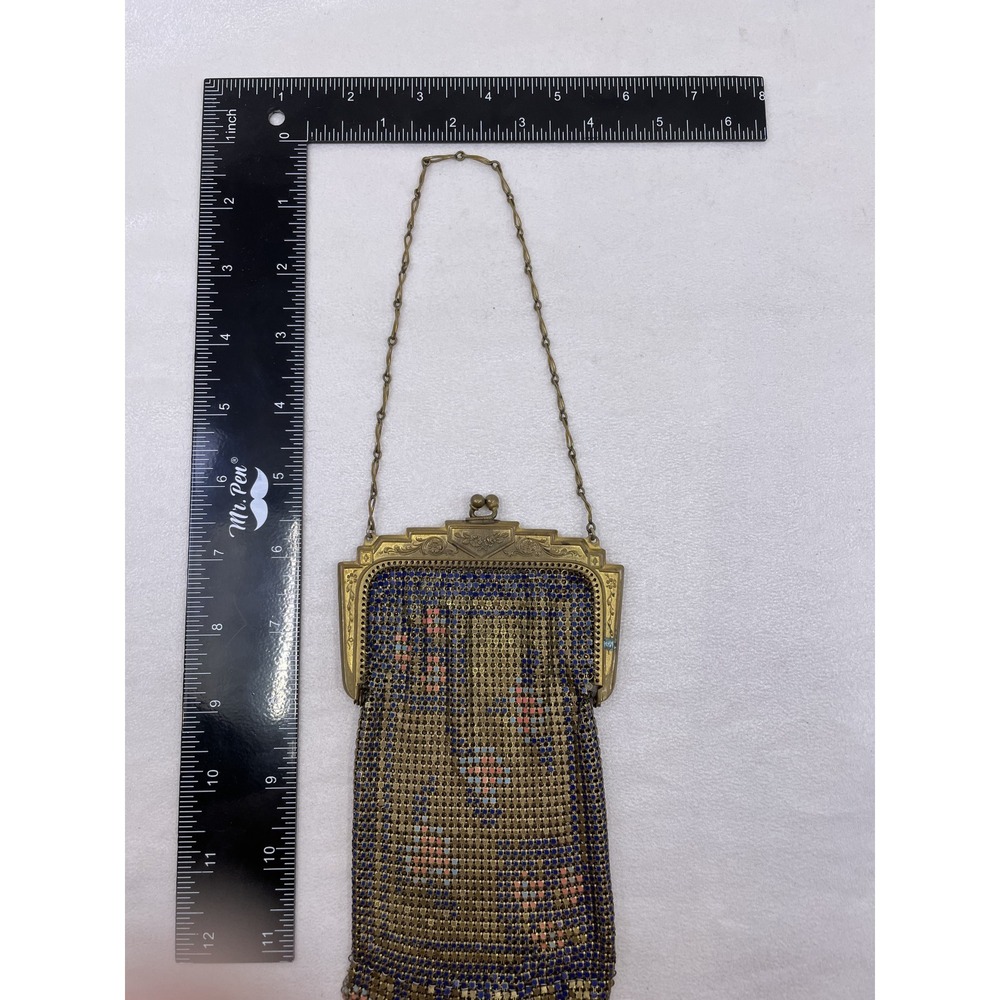 Antique Whiting & Davis Mesh Purse Navy Blue Art Deco Flapper Bag - Picture 12 of 14